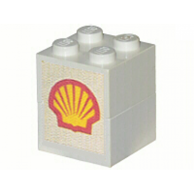 white stickered assembly 2 x 2 x 2 with shell logo pattern on both sides stickers - set 377-1 - 2 brick 2 x 2