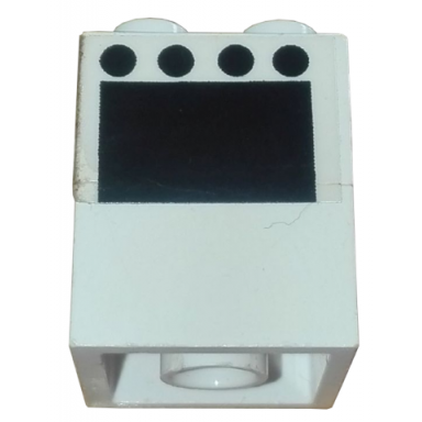 white stickered assembly 2 x 2 x 2 with 4 black circles and rectangle oven door pattern sticker - set 6365 - 2 brick 2 x 2