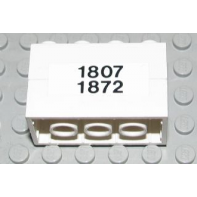 white stickered assembly 4 x 2 x 2 with 1807 and 1872 pattern on both sides stickers - set 1592 - 2 brick 2 x 4