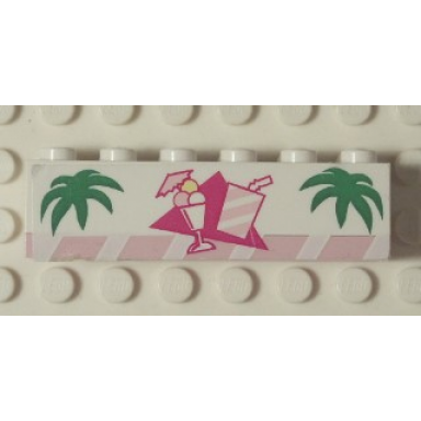 white stickered assembly 6 x 1 x 1 1 3 with palm leaves ice cream cup and drink pattern sticker - set 6402 - 1 brick 1 x 6 1 plate 1 x 6