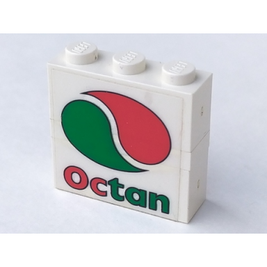 white stickered assembly 3 x 1 x 2 1 3 with octan logo pattern on both sides stickers - sets 6397 6472 - 2 brick 1 x 3 1 plate 1 x 3