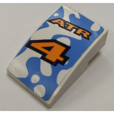 white stickered assembly 3 x 2 x 1 with orange atr and number 4 pattern sticker - set 8657 - 2 slope curved 3 x 1