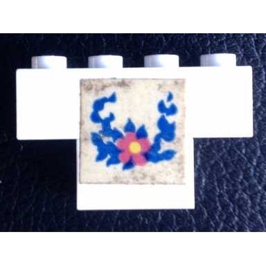 white stickered assembly 4 x 1 x 2 with flower and blue leaves pattern sticker - set 270-2 - 1 brick 1 x 4 1 brick 1 x 2