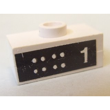 white stickered assembly 2 x 1 x 2 3 with 8 dots and number 1 on black background pattern sticker - set 6371 - 1 plate 1 x 2 1 plate modified 1 x 2 with 1 stud