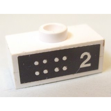 white stickered assembly 2 x 1 x 2 3 with 8 dots and number 2 on black background pattern sticker - set 6371 - 1 plate 1 x 2 1 plate modified 1 x 2 with 1 stud