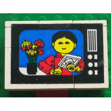 white stickered assembly 6 x 2 x 3 1 3 with flowers and figure on tv screen pattern sticker - set 268-1 - 3 brick 2 x 4 3 brick 2 x 2 3 tile 2 x 2