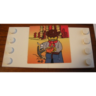 white stickered assembly 8 x 4 with minifigure in cowboy hat and red bandana pattern sticker - set 10184 - 2 tile modified 4 x 4 with studs on edge