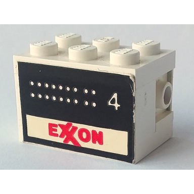 white stickered assembly 3 x 2 x 1 2 3 with exxon tank number 4 pattern on both sides stickers - set 6375-2 - 2 plate 2 x 3 1 brick 1 x 2 1 brick 1 x 3 1 brick modified 1 x 1 with headlight