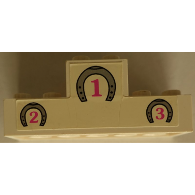 white stickered assembly 6 x 2 x 2 podium with 1-2-3 under horseshoes pattern sticker - set 6417 - 1 brick 2 x 6 1 brick 2 x 2