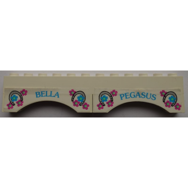 white stickered assembly 12 x 1 x 2 with bella pegasus horseshoes and flowers pattern stickers - set 6418 - 1 brick 1 x 12 2 arch 1 x 6