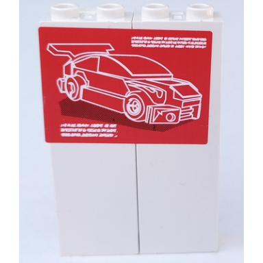 white stickered assembly 4 x 1 x 5 with red and lime car posters pattern on both sides stickers - set 8681 - 2 brick 1 x 2 x 5