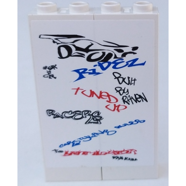 white stickered assembly 4 x 1 x 5 with racers graffiti pattern sticker - set 8681 - 2 brick 1 x 2 x 5