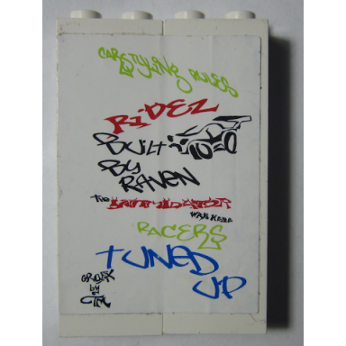 white stickered assembly 4 x 1 x 5 with ridez graffiti pattern sticker - set 8681 - 2 brick 1 x 2 x 5