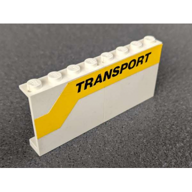 white stickered assembly 8 x 1 x 3 with black transport on yellow stripe pattern model right side sticker - set 6367 - 2 panel 1 x 4 x 3 - solid studs