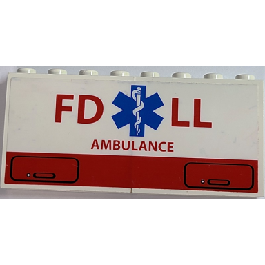 white stickered assembly 8 x 1 x 3 with red fd ll ambulance and blue emt star of life pattern sticker - set 4857 - 2 panel 1 x 4 x 3 - hollow studs