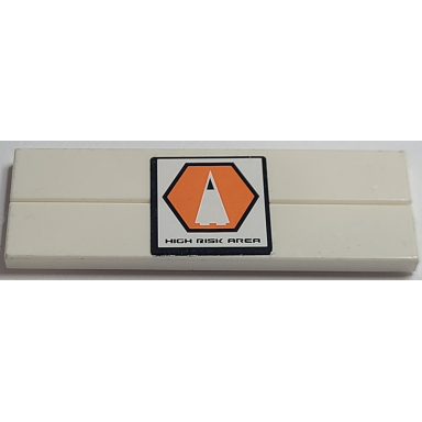 white stickered assembly 6 x 2 with high risk area and orange hexagon with black border and white triangle pattern sticker - set 7690 - 2 tile 1 x 6