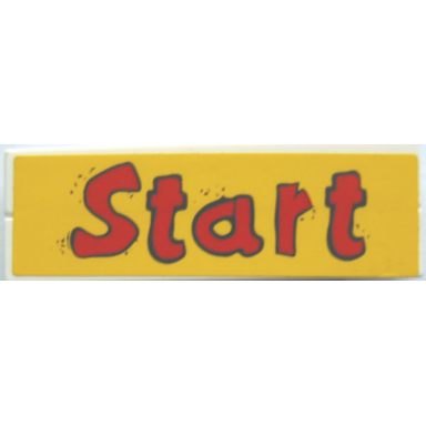 white stickered assembly 6 x 2 with red start on yellow background pattern sticker - set 4982 - 2 tile 1 x 6