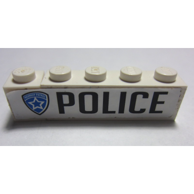 white stickered assembly 5 x 1 x 1 with police and highway patrol logo pattern model right side sticker - set 8681 - 1 brick 1 x 1 1 brick 1 x 4