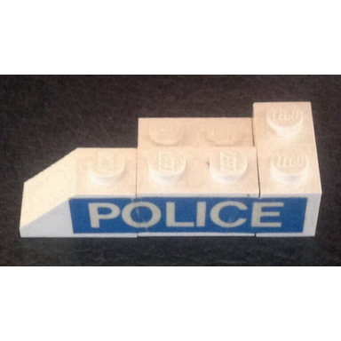 white stickered assembly 5 x 2 x 1 with police pattern model right side sticker - set 394 - 1 brick 1 x 2 2 plate 2 x 2 1 plate 1 x 2 1 slope 2 x 1