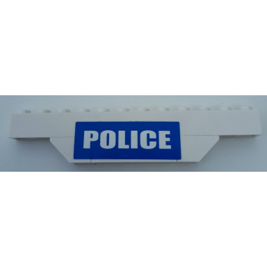 white stickered assembly 12 x 1 x 2 with white police on blue background pattern sticker - set 7245 - 1 brick 1 x 12 1 brick 1 x 4 2 slope inverted 45 2 x 1