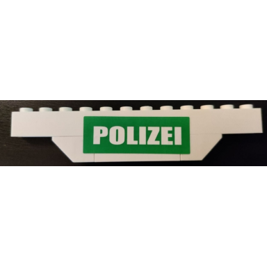 white stickered assembly 12 x 1 x 2 with white polizei on green background pattern sticker - set 7245 - 1 brick 1 x 12 1 brick 1 x 4 2 slope inverted 45 2 x 1