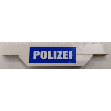 white stickered assembly 12 x 1 x 2 with white polizei on blue background pattern sticker - set 7245 - 1 brick 1 x 12 1 brick 1 x 4 2 slope inverted 45 2 x 1