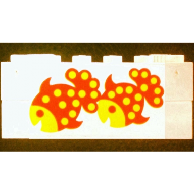 white stickered assembly 6 x 6 x 2 with orange and yellow fish on white background pattern sticker - set 265-1 1 brick 1 x 4 3 brick 1 x 6