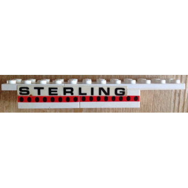 white stickered assembly 12 x 2 x 1 1 3 with black sterling pattern on both sides stickers - set 1552-2 - 1 plate 2 x 4 1 plate 2 x 8 2 brick 2 x 4 with plane windows 8 in thin red stripe