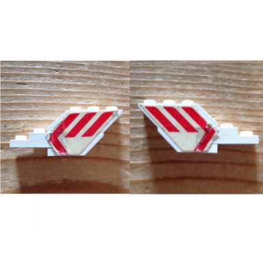 white stickered assembly 6 x 1 x 2 with red martinair logo pattern on both sides stickers - set 1611-2 - 1 plate 1 x 1 1 plate 1 x 2 1 plate 1 x 3 1 slope 45 2 x 1 without bottom tube 2 slope inverted 45 2 x 1