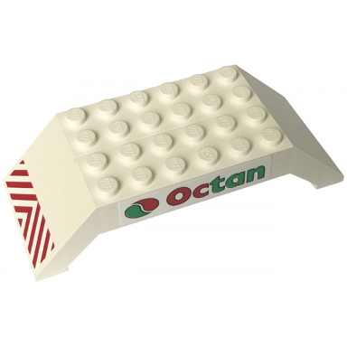 white stickered assembly 10 x 4 x 2 with red and white danger stripes and octan logo pattern on both sides stickers - set 6582 - 2 slope 45 10 x 2 x 2 double