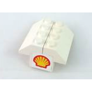 white stickered assembly 4 x 4 x 2 with shell logo pattern sticker - set 6695 - 1 brick 1 x 2 2 slope 45 2 x 4
