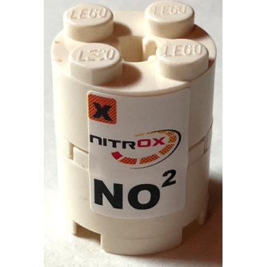 white stickered assembly 2 x 2 x 2 with black and red nitrox and no2 pattern sticker - set 8682 - 2 brick round 2 x 2 with axle hole