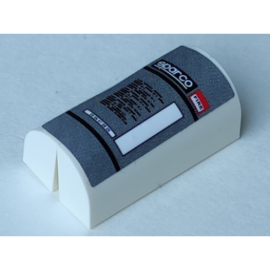 white stickered assembly 4 x 2 x 2 1 3 with sparco fire extinguisher pattern sticker - set 8156 - 2 slope curved 1 x 4 x 1 1 3
