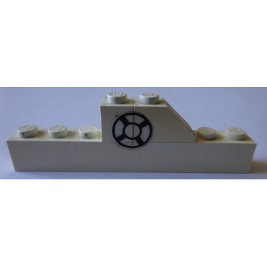 white stickered assembly 8 x 1 x 2 with black life preserver on transparent background pattern model left side sticker - sets 316-1 775 - 1 brick 1 x 1 1 brick 1 x 8 1 slope 45 2 x 1 without bottom tube