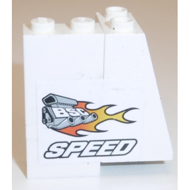 white stickered assembly 4 x 2 x 3 1 3 with engine flames bsc and speed pattern model left side sticker - set 8154 - 1 brick 1 x 2 1 brick 1 x 2 x 2 with inside axle holder 1 plate 2 x 2 corner 1 slope 75 2 x 2 x 3 - hollow studs
