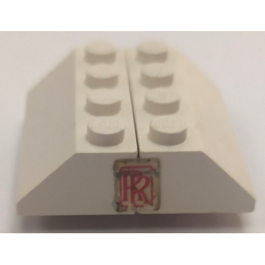 white stickered assembly 4 x 4 x 1 with rr rolls-royce logo pattern sticker - set 395-1 - 2 slope 45 2 x 4
