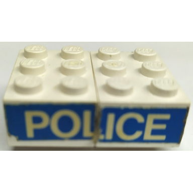 white stickered assembly 4 x 3 x 1 with white police on blue background pattern on both sides stickers - sets 618 628-2 - 2 brick 1 x 3 without cross supports