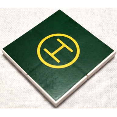 white stickered assembly 4 x 4 with helicopter landing pad with yellow letter h in circle on dark green background pattern sticker - set 1658 - 4 tile 2 x 2
