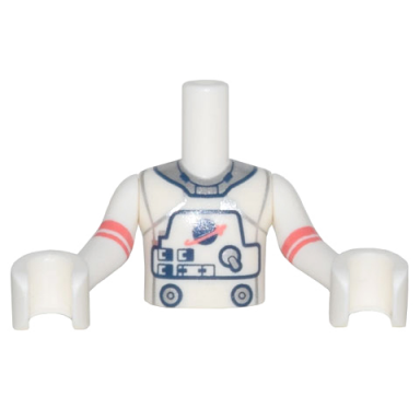 torso mini doll boy spacesuit with silver collar buttons and classic space logo pattern white arms with hands with coral stripes