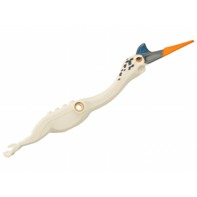 white dinosaur body quetzalcoatlus 8 studs 2 ratchet joints with orange beak and dark bluish gray markings pattern