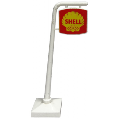 white road sign cantilever curved with shell pattern