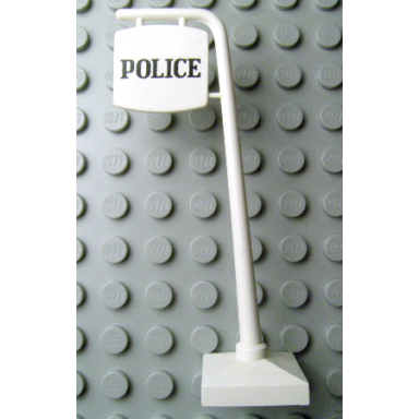 white road sign cantilever curved with police pattern