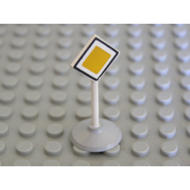 white road sign with post diamond with black white border major road pattern type 1 base