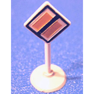 white road sign with post diamond with black white border end of major road pattern type 1 base