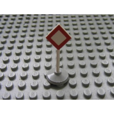 white road sign with post diamond with red border plain white inside pattern type 1 base