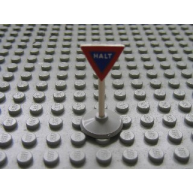 white road sign with post triangle inverted with halt pattern type 1 base