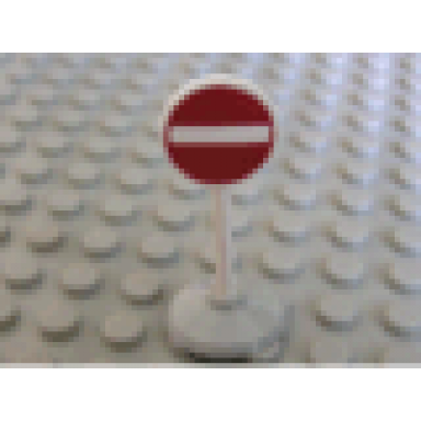 white road sign with post round with no entry thoroughfare pattern type 1 base