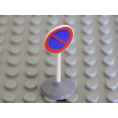 white road sign with post round with no parking blue pattern type 1 base
