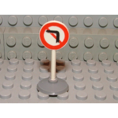 white road sign with post round with left turn prohibited pattern type 1 base