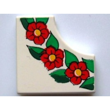white tile modified 2 x 2 with 1 x 1 curved cutout with scala flowers and leaves pattern